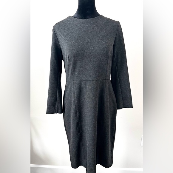 J Crew Factory Charcoal Gray Ponte Long Sleeve Zipper Back Sheath Dress Women 8 - Picture 1 of 9